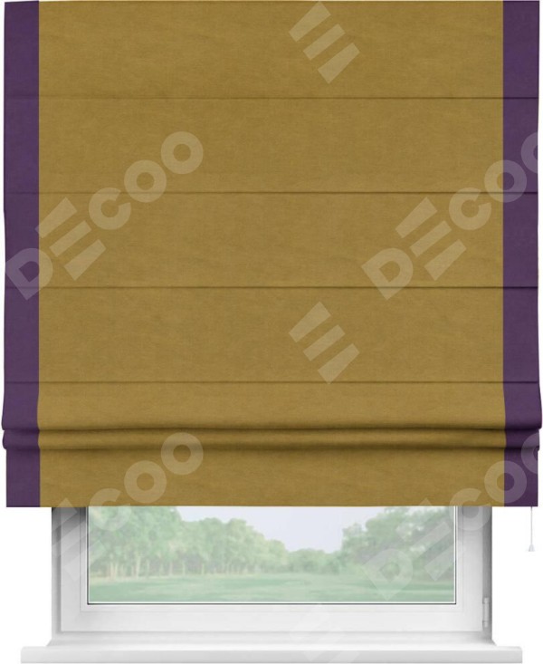 Римская штора «Кортин» с кантом Стрим Дуо, для проема, ткань вельвет светло-коричневый