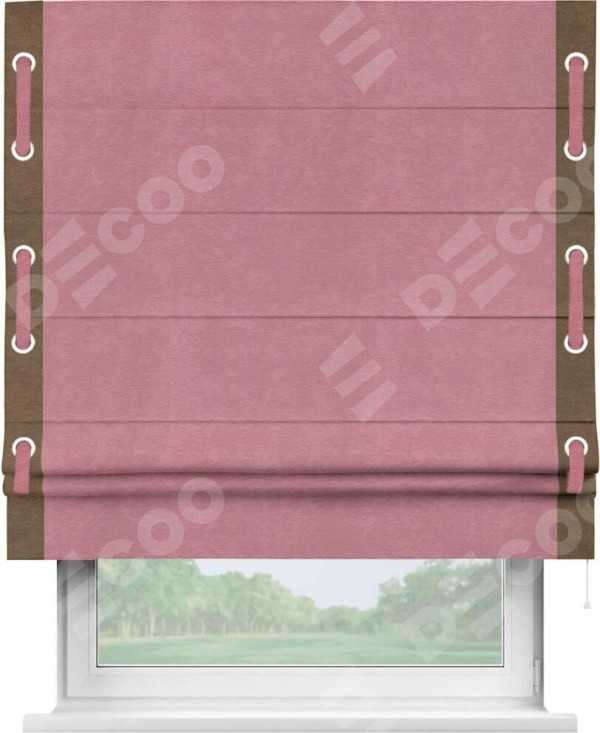 Римская штора «Кортин» с кантом Стрим Дуо (люверсы с пояском), для проема, ткань софт однотонный розовый