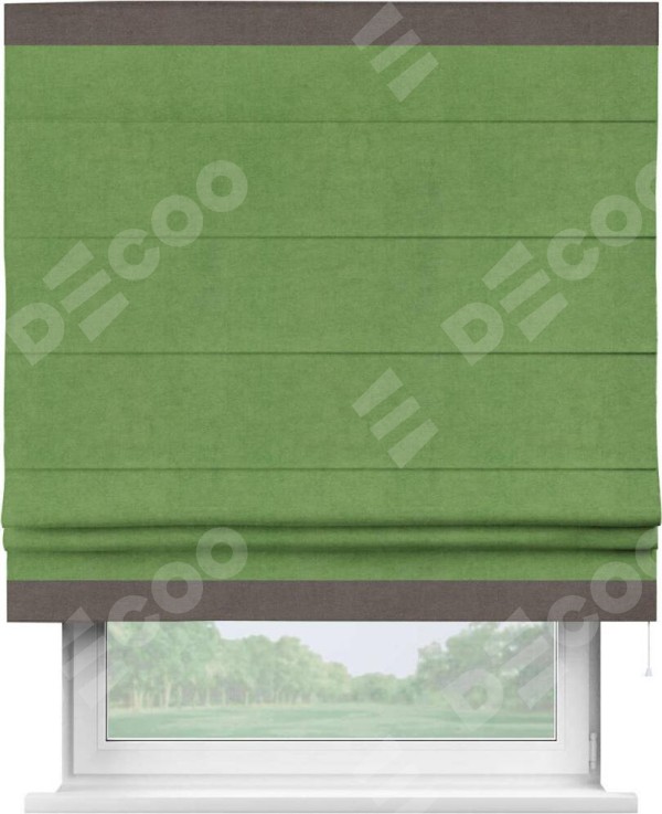 Римская штора «Кортин» с кантом Горизонт, для проема, ткань вельвет салатовый