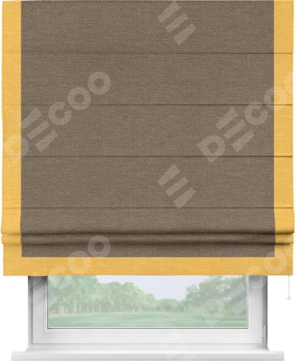Римская штора «Кортин» с кантом Виктория, для проема, ткань лён светло-коричневый