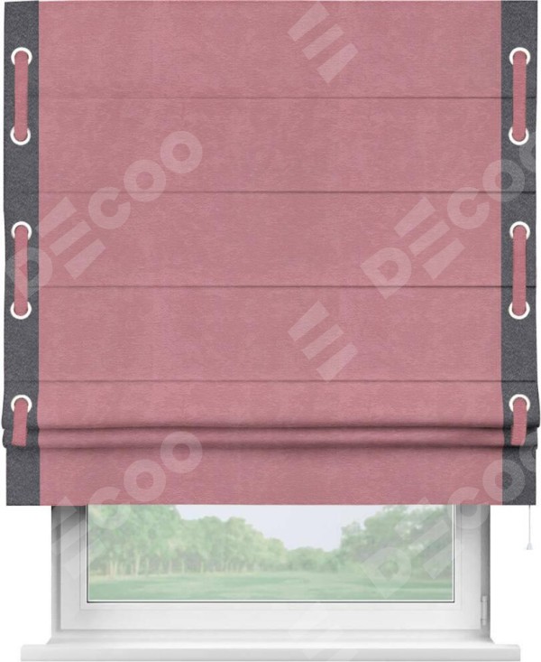 Римская штора «Кортин» с кантом Стрим Дуо (люверсы с пояском), для проема, ткань софт однотонный розовый