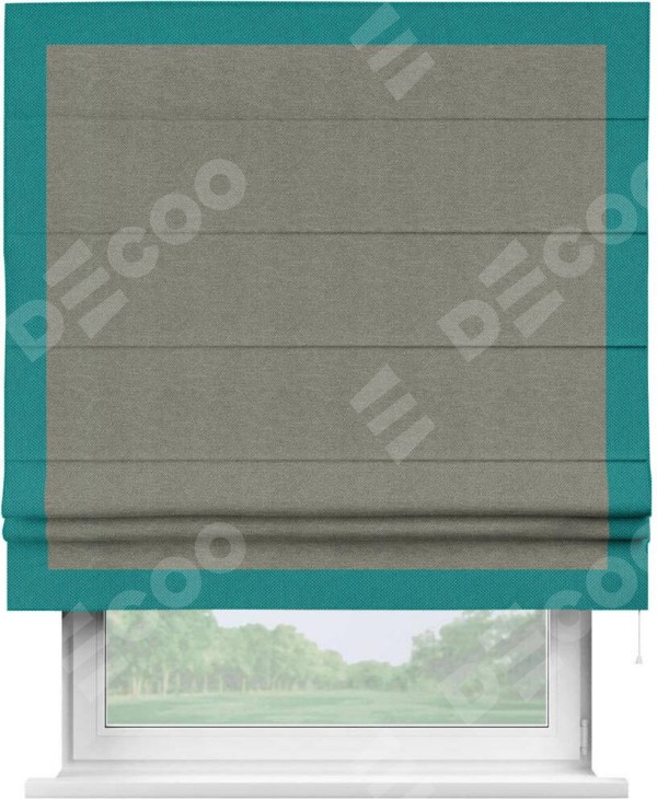 Римская штора «Кортин» с кантом Чесс, для проема, ткань лён димаут, стальной