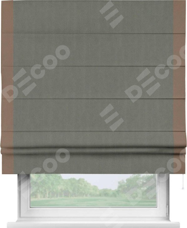 Римская штора «Кортин» с кантом Стрим Дуо, для проема, ткань блэкаут однотонный тёмно-серый