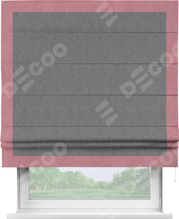 Римская штора «Кортин» с кантом Чесс, для проема, ткань софт однотонный серый