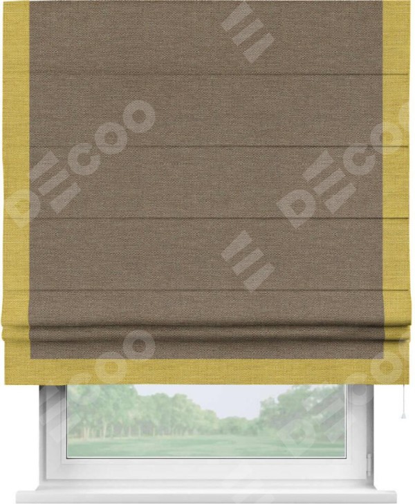 Римская штора «Кортин» с кантом Виктория, для проема, ткань лён светло-коричневый