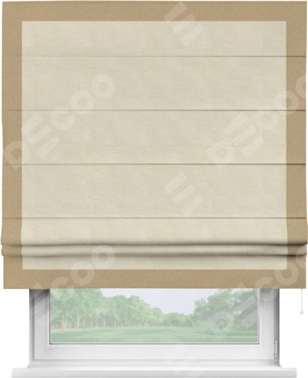 Римская штора «Кортин» с кантом Чесс, для проема, ткань лён димаут, бежевый