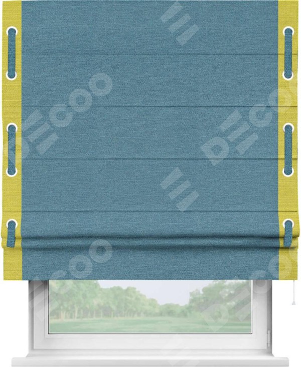 Римская штора «Кортин» с кантом Стрим Дуо (люверсы с пояском), для проема, ткань лён голубой