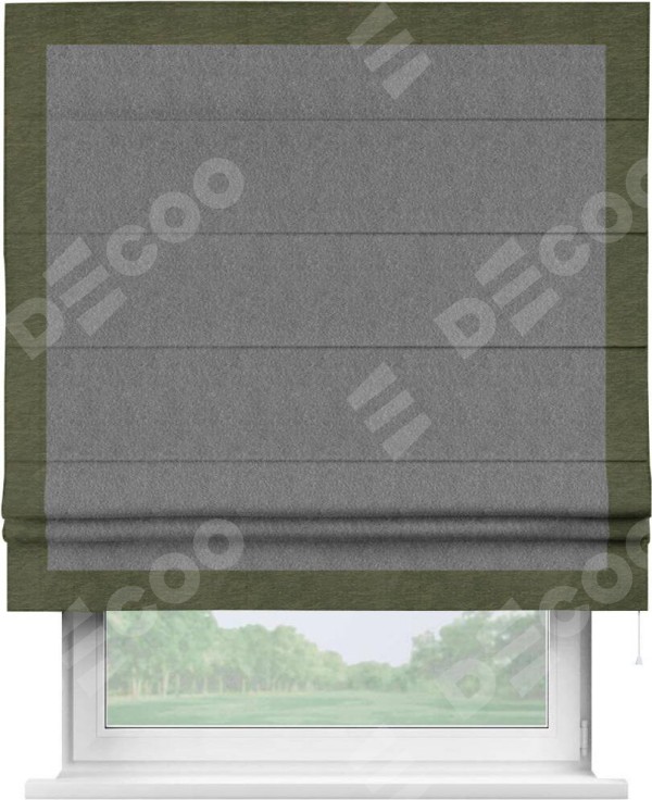 Римская штора «Кортин» с кантом Чесс, для проема, ткань софт однотонный серый