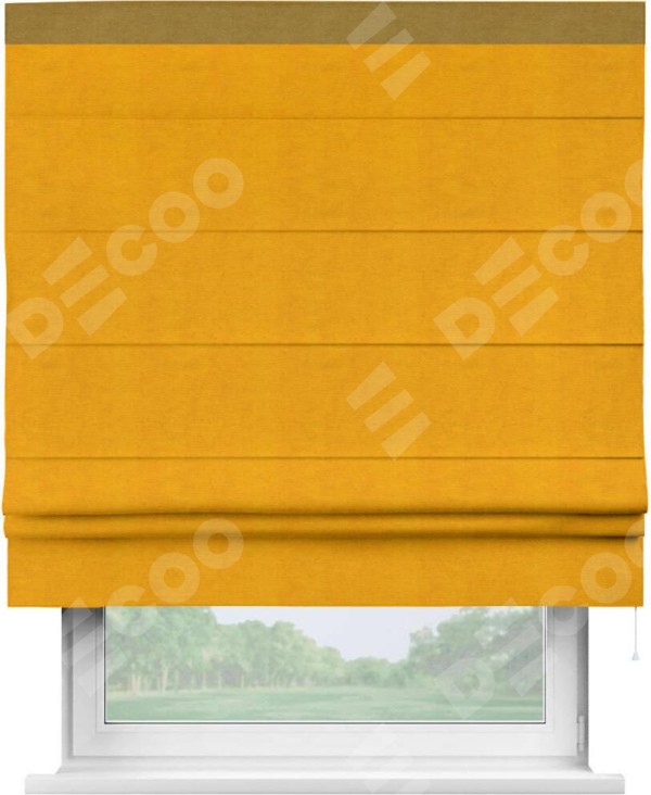 Римская штора «Кортин» с кантом Кинг, для проема, ткань вельвет желтый