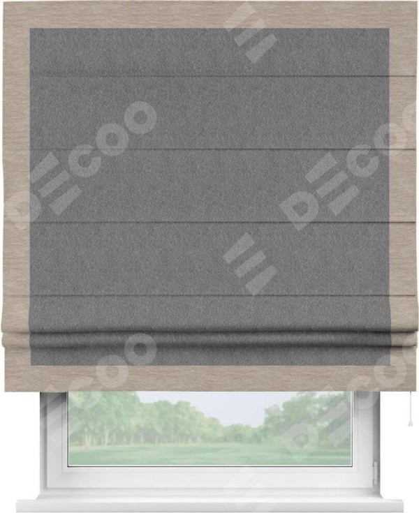Римская штора «Кортин» с кантом Чесс, для проема, ткань софт однотонный серый