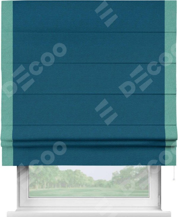 Римская штора «Кортин» с кантом Стрим Дуо, для проема, ткань лён димаут, синий