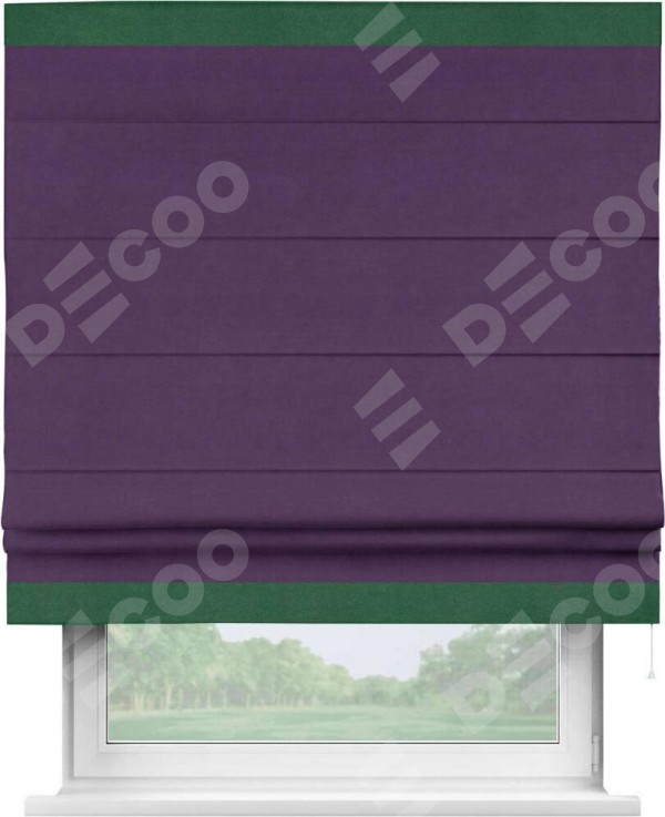 Римская штора «Кортин» с кантом Горизонт, для проема, ткань вельвет темно-фиолетовый